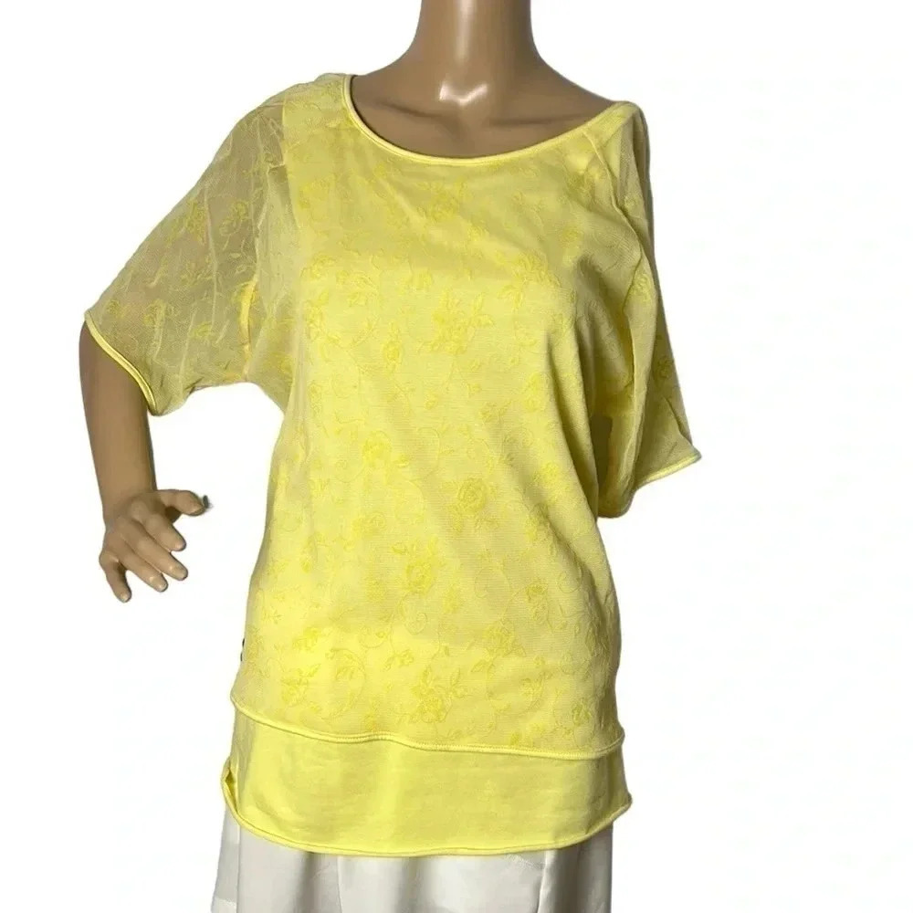 Y2K  vtg NWT top,women M, Layered sheer,overlay,floral yellow,fairy,feminine EC - Picture 2 of 16